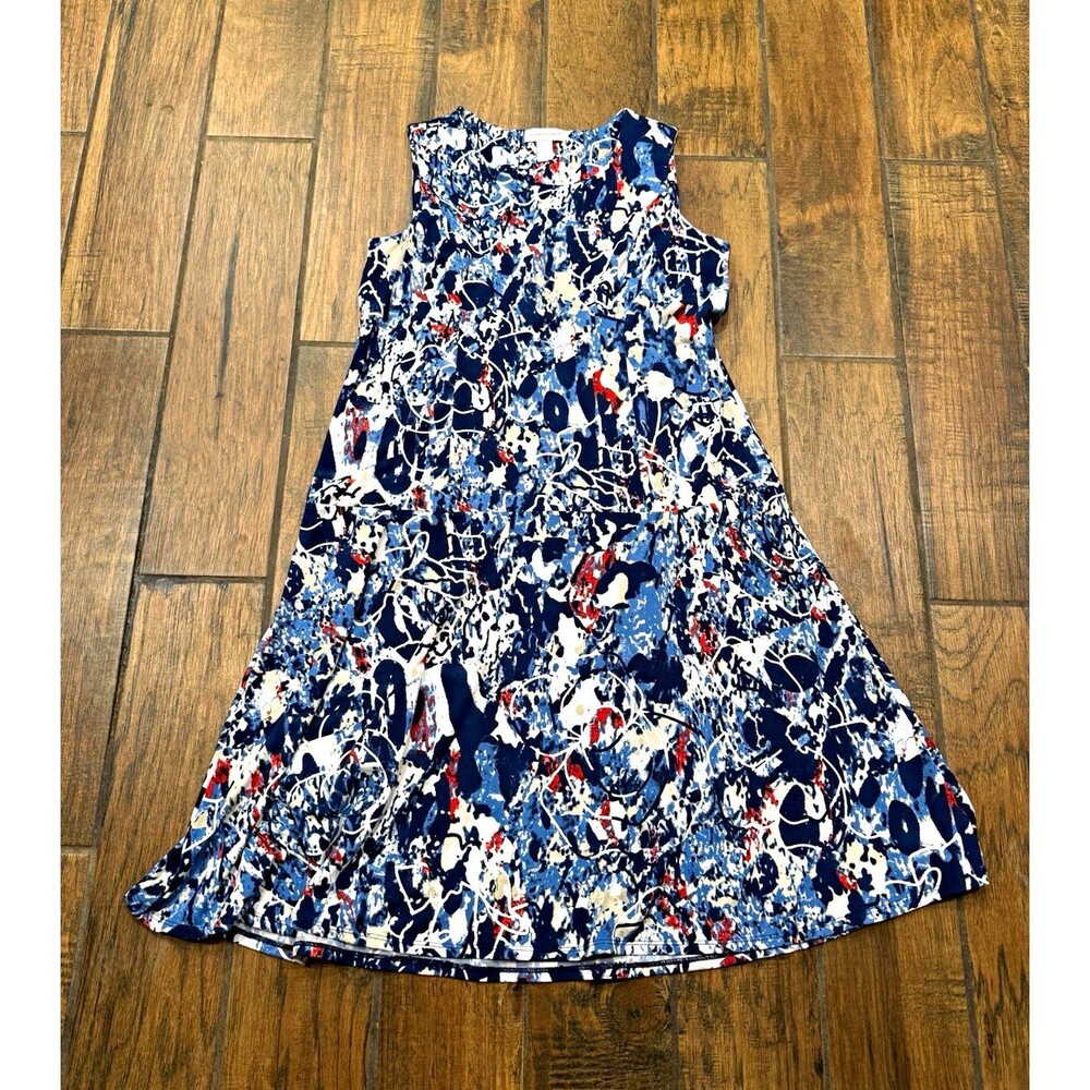NWT Christopher & Banks Fit & Flare Abstract Knit Dress Scoop Neck Size L
